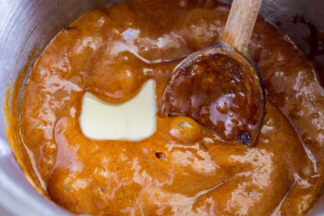 making caramel sauce in a pot.