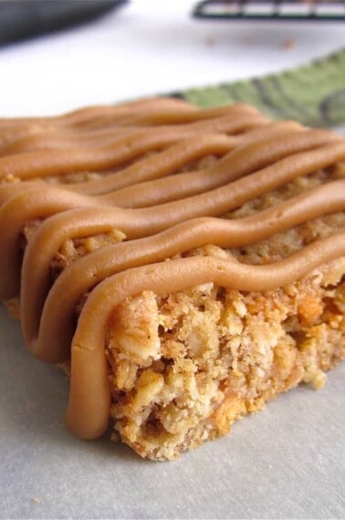 Butterscotch Oatmeal Bars with Brown Sugar Gaze from TheFoodCharlatan.com