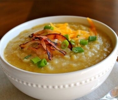 Creamy Light Potato Soup with Cauliflower from TheFoodCharlatan.com