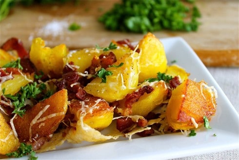 Oven Roasted Potatoes with Bacon and Parmesan from TheFoodCharlatan.com