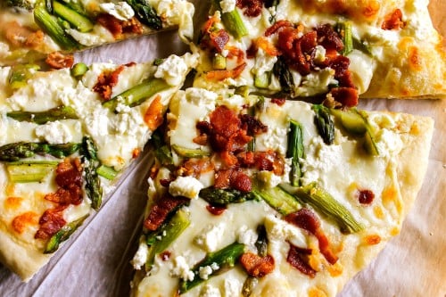 Asparagus, Bacon, and Feta Pizza