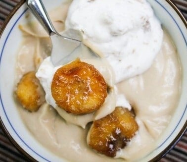 Butterscotch Pudding with Roasted Banana Whipped Cream from TheFoodCharlatan.com