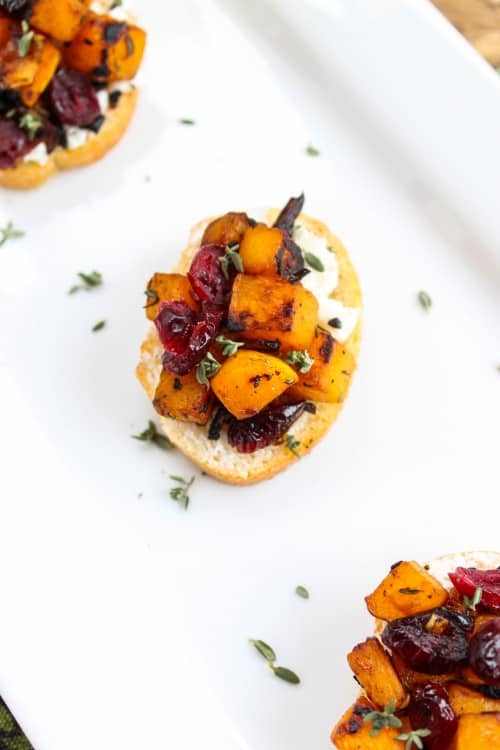Butternut Squash, Cranberry, and Goat Cheese Crostini