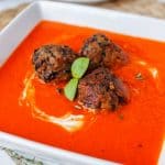 Red Pepper Soup with Black Bean “Meat”balls