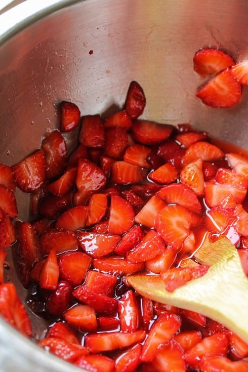 strawberry sauce in a large mixing bowl.