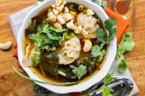 wonton soup in a bowl.