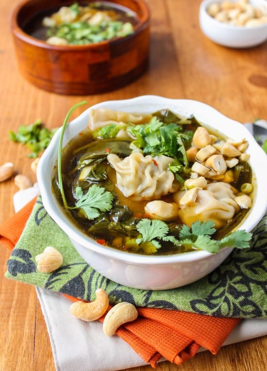 wonton soup in a bowl.