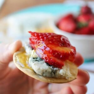 Honey-Drizzled Bleu Cheese Strawberry Bites from TheFoodCharlatan.com
