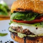 Caprese Burger with Artichoke Pesto Sauce from TheFoodCharlatan.com