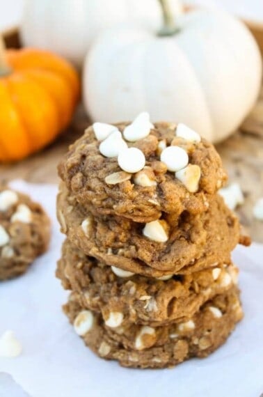 Pumpkin Oatmeal White Chocolate Chip Cookies from The Food Charlatan