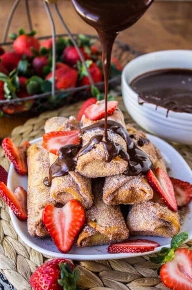 Banana Churros with Chocolate Peanut Butter Sauce from The Food Charlatan