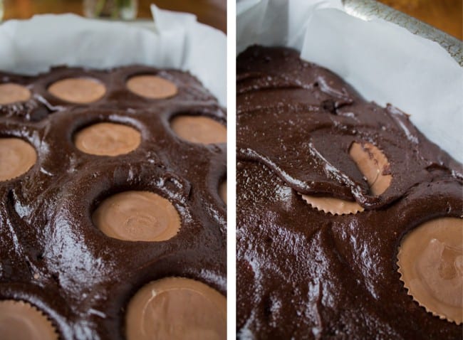 Spreading batter over reese's cups