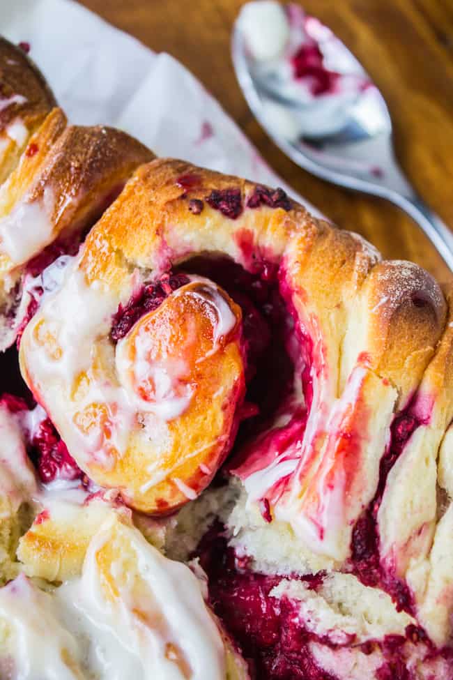 Raspberry Sweet Rolls with Coconut Cream Cheese Frosting from The Food Charlatan
