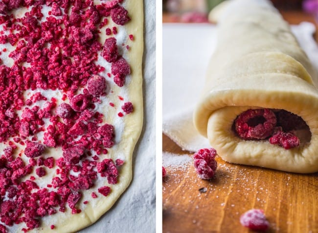 Raspberry Sweet Rolls with Coconut Cream Cheese Frosting from The Food Charlatan