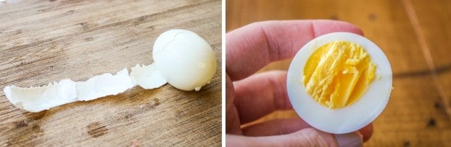 peeling boiled eggs.