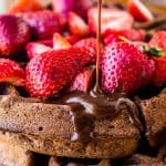 Dark Chocolate Waffles with Ganache and Strawberries from The Food Charlatan