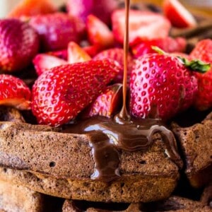 Dark Chocolate Waffles with Ganache and Strawberries from The Food Charlatan