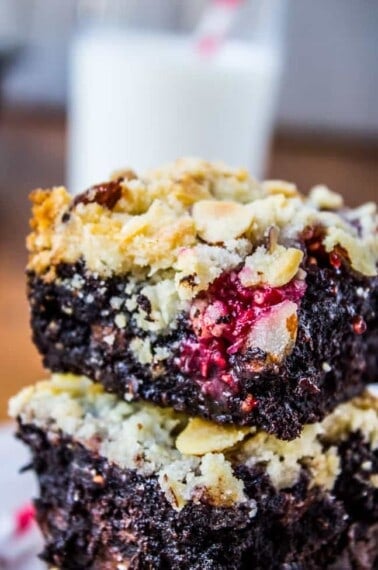Raspberry Almond Crumb Brownies from The Food Charlatan