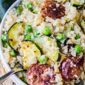 Cauliflower Rice Skillet with Zucchini and Kielbasa from The Food Charlatan