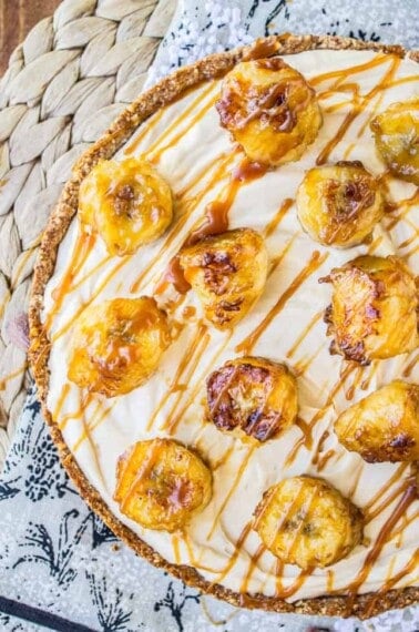 No Bake Salted Caramel Cheesecake with Caramelized Bananas from The Food Charlatan