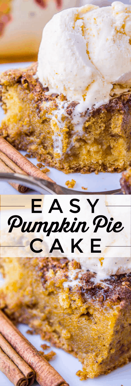 pumpkin pie with with ice cream melting down the side