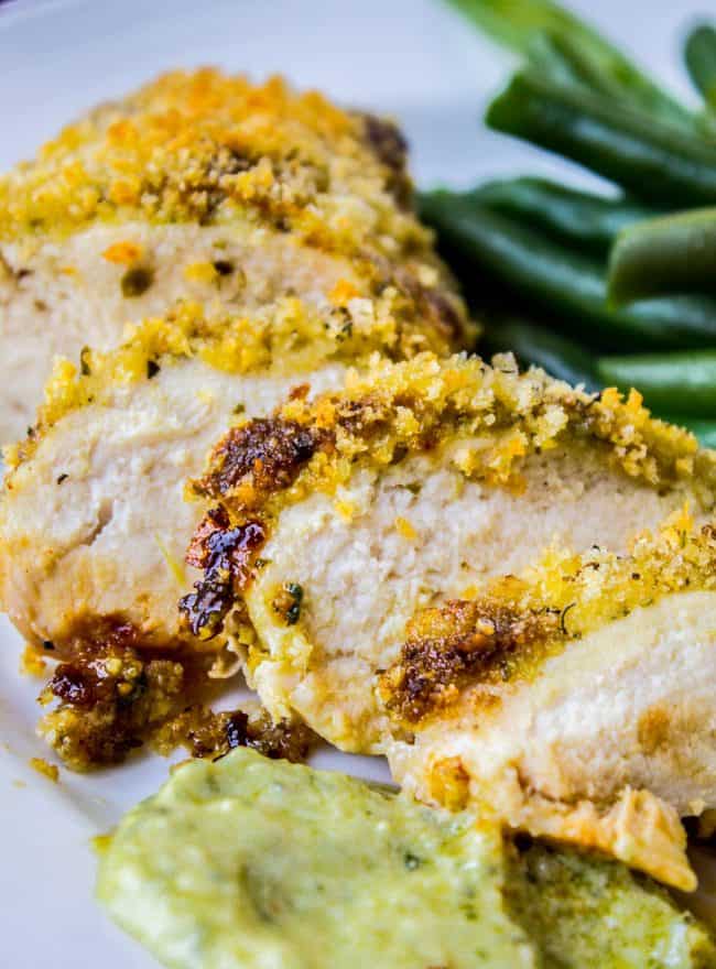 sliced chicken with pesto mayo.