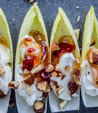 Smokey Almond Cream Cheese Endive Bites from The Food Charlatan