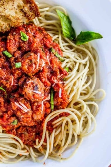 Healthy Slow Cooker Spaghetti Meat Sauce from The Food Charlatan