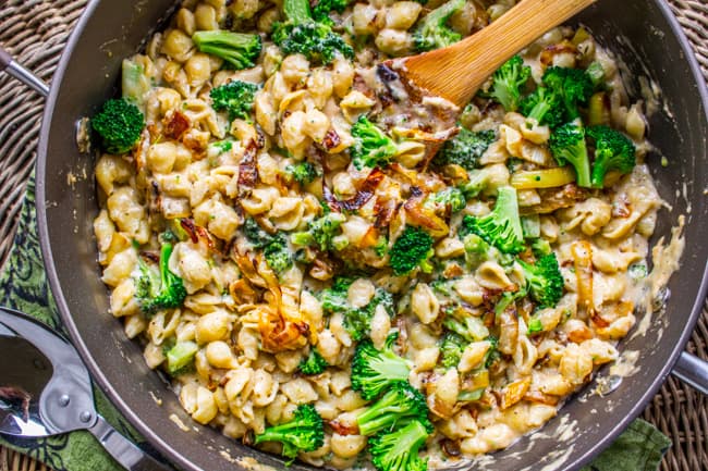 Mac and Cheese with Caramelized Onions and Broccoli from The Food Charlatan