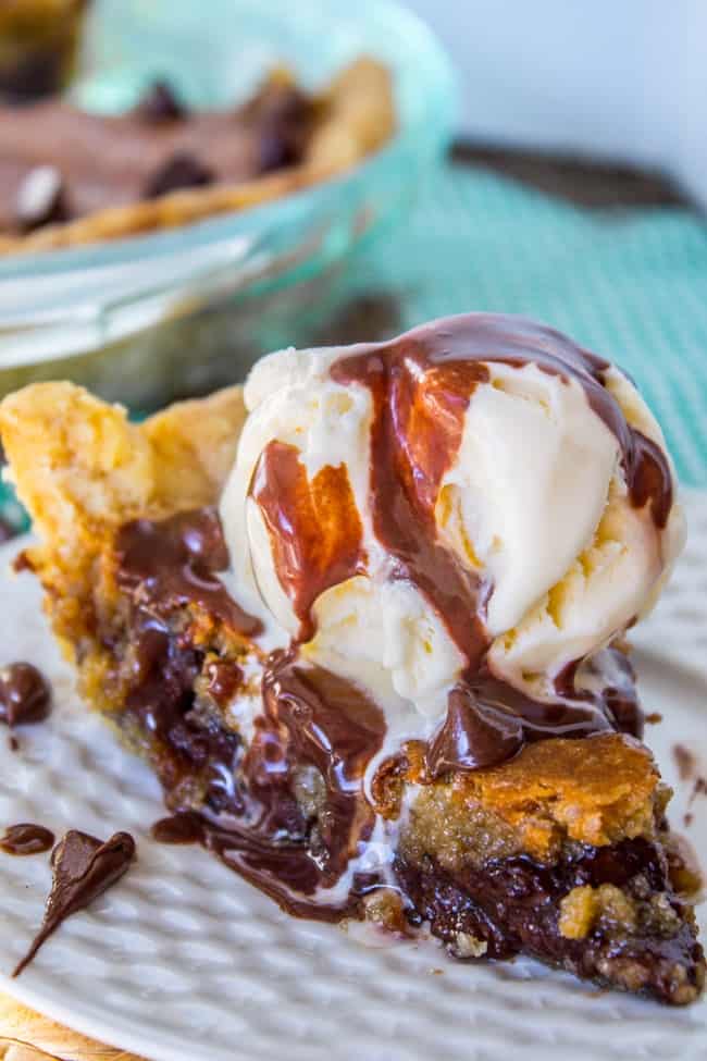 Chocolate Chip Pie with ice cream and hot fudge. 