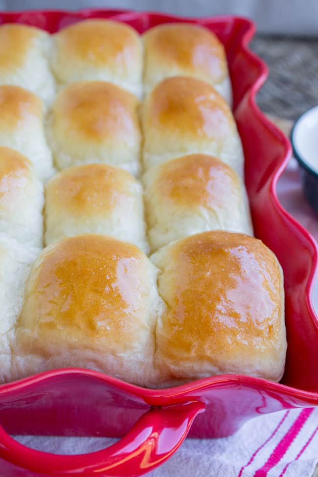 Dinner rolls in serving dish.
