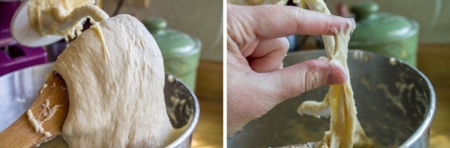 Showing the consistency that dough should be for dinner rolls.