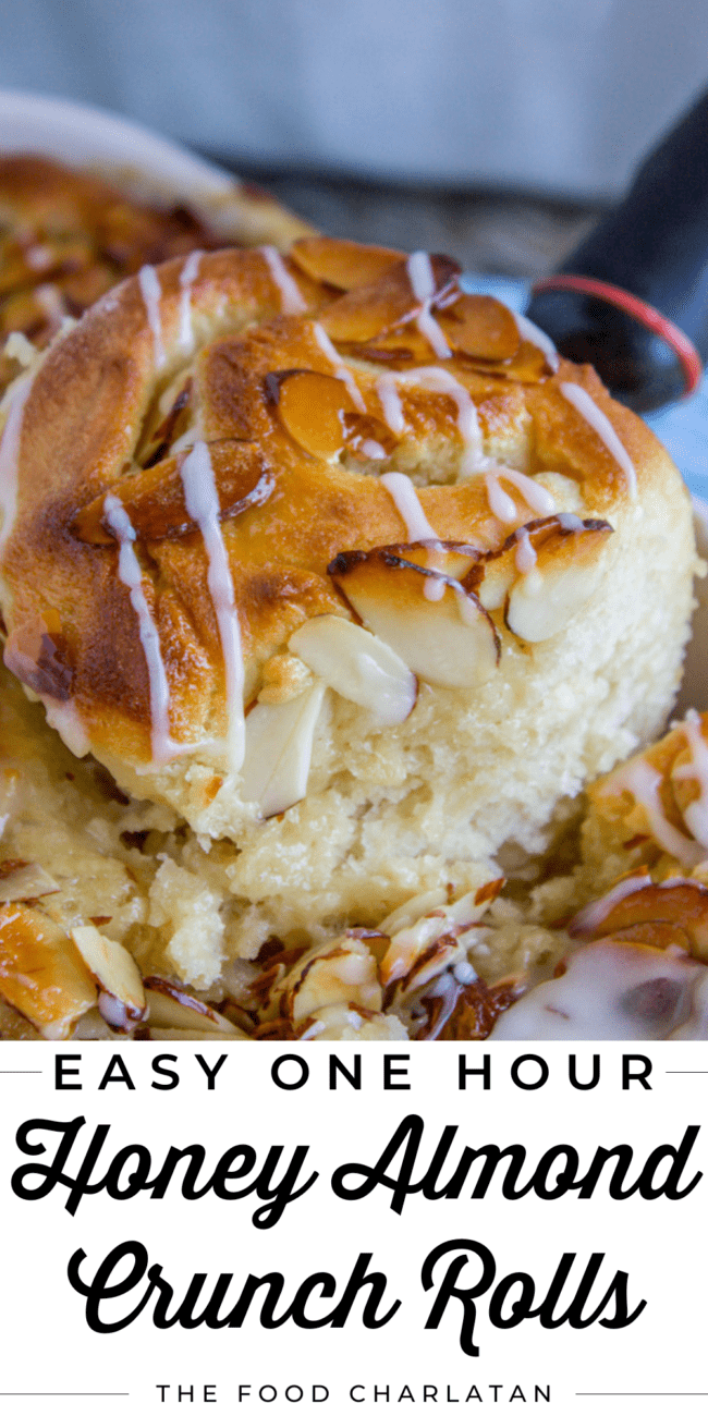 honey almond sweet rolls with glaze.