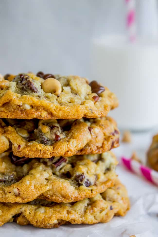 a stack of cowboy cookies.