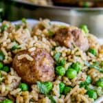 One Skillet Beef Meatballs with Rice and Peas from The Food Charlatan
