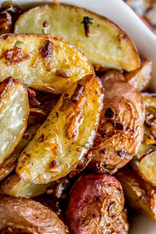 Roasted Potatoes and Onions shot up close.