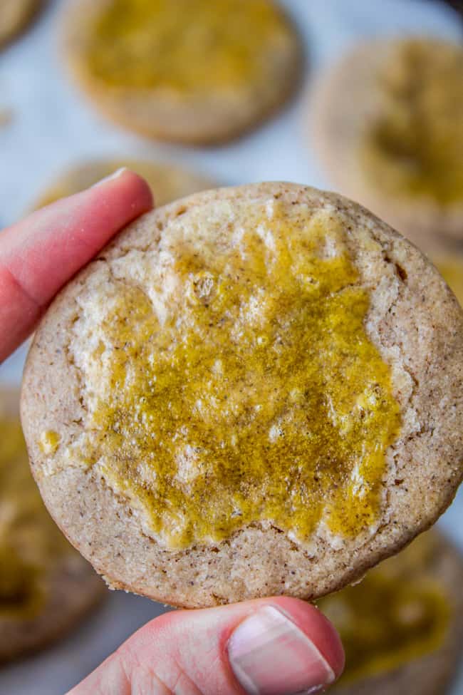 a crispy spice cookie brushed with egg wash.