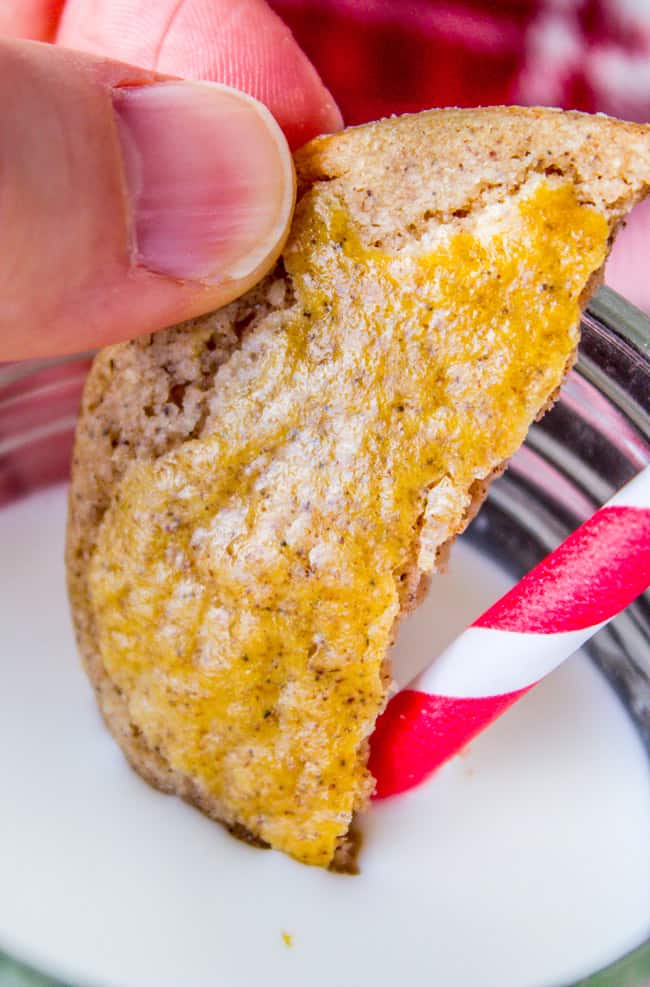 dipping half a cookie in milk.