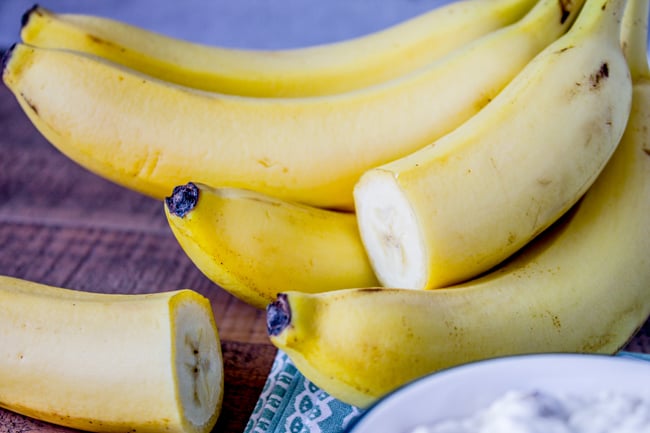 Bananas sliced in half