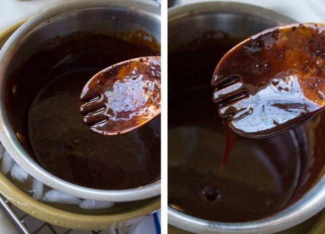 fudge frosting before and after thickening.