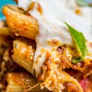 Extra Cheesy Penne and Mozzarella Casserole from The Food Charlatan