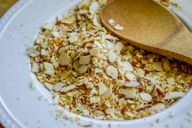 toasting almonds and breadcrumbs for green beans. 