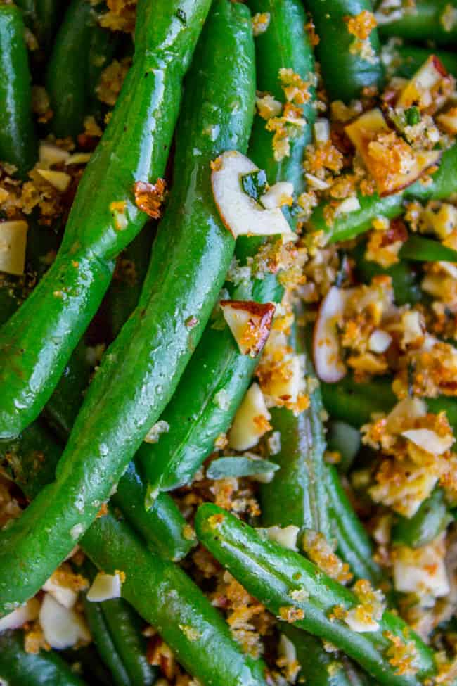 green beans with almonds and bread crumbs.