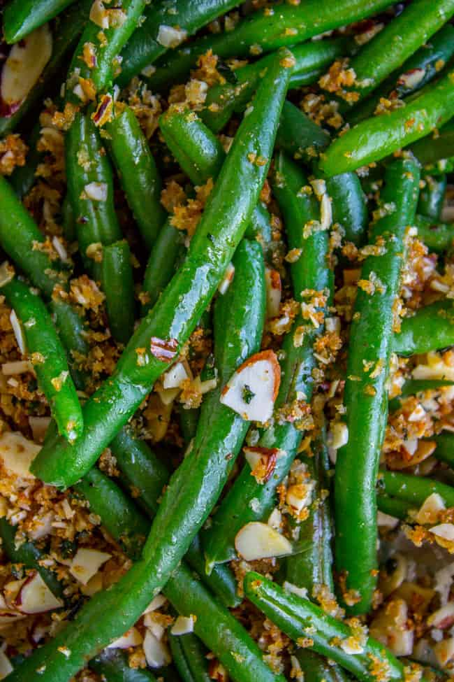 Green beans with garlic bread crumbs and almonds. 