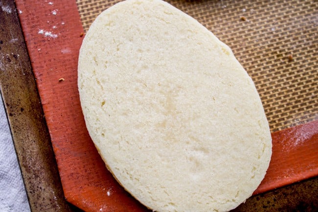  the underside of a freshly-baked cookie with a slightly undercooked center for extra softness.