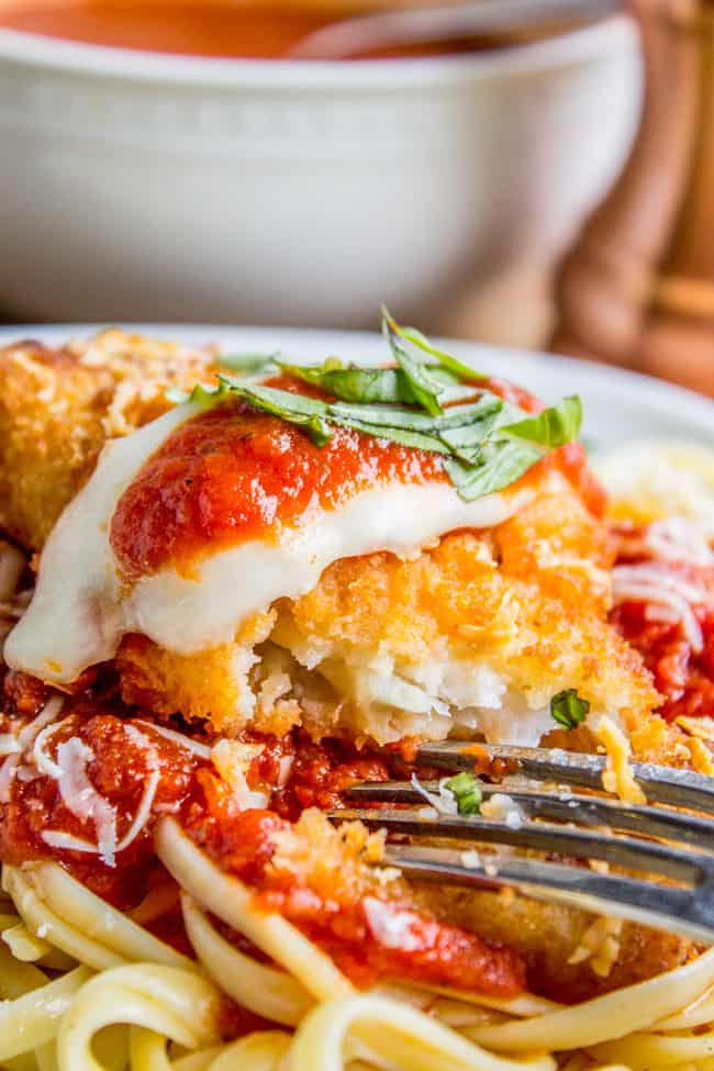 For cutting into a bowl of pasta topped with marinara, crispy fish, mozzarella, and basil. 