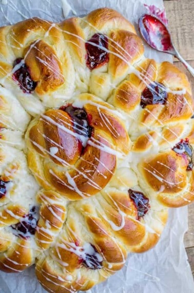 Raspberry Pull-Apart Buns with Coconut Glaze from The Food Charlatan