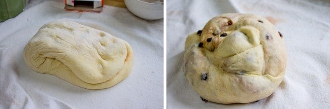 hot cross bun dough with spices and currants in it.