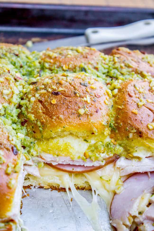 Canadian Bacon and Havarti Cheese Sliders with Pesto Glaze from The Food Charlatan