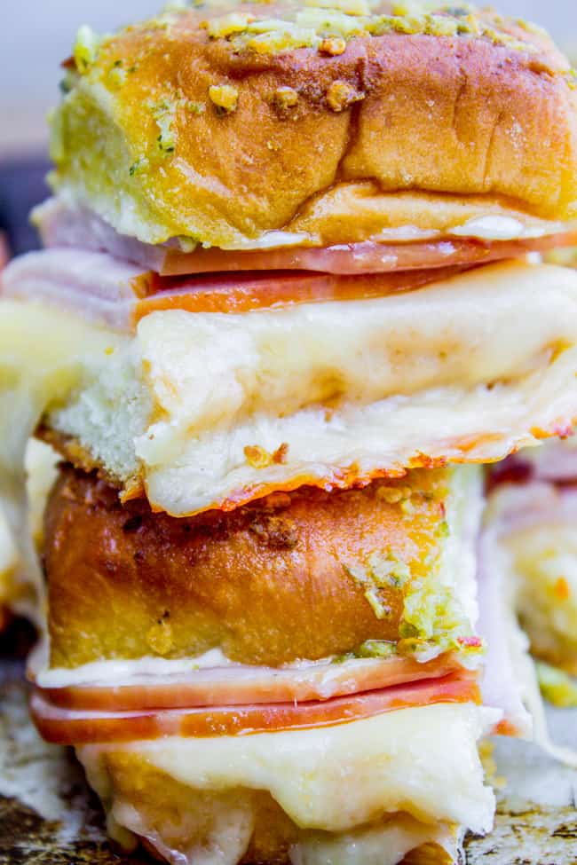 Canadian Bacon and Havarti Cheese Sliders with Pesto Glaze from The Food Charlatan